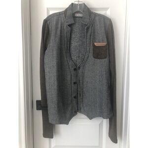 H2H Have to Have Herringbone Stand up Collar Button Front Sweater Black Brown S